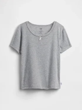 Dziecięcy T-shirt piżamowy z dzianiny typu pointelle z recyklingu