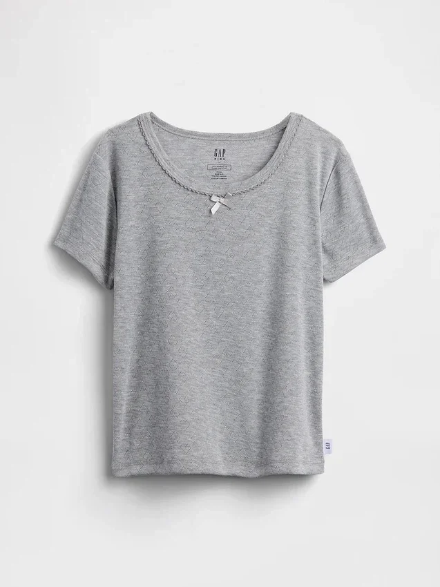 Dziecięcy T-shirt piżamowy z dzianiny typu pointelle z recyklingu