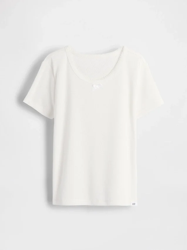 Dziecięcy T-shirt piżamowy z dzianiny typu pointelle z recyklingu