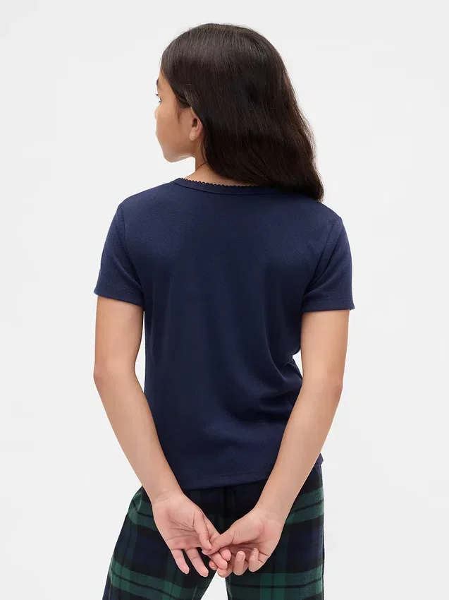 Dziecięcy T-shirt piżamowy z dzianiny typu pointelle z recyklingu