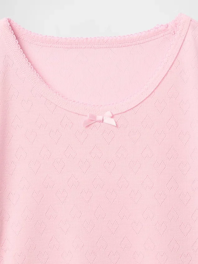 Dziecięcy T-shirt piżamowy z dzianiny typu pointelle z recyklingu