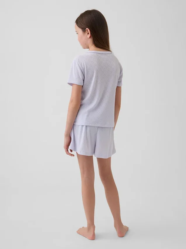 Dziecięcy T-shirt piżamowy z dzianiny typu pointelle z recyklingu