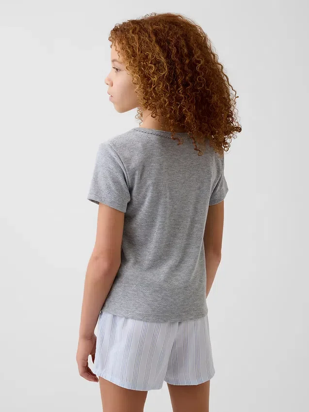 Dziecięcy T-shirt piżamowy z dzianiny typu pointelle z recyklingu