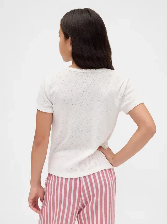 Dziecięcy T-shirt piżamowy z dzianiny typu pointelle z recyklingu