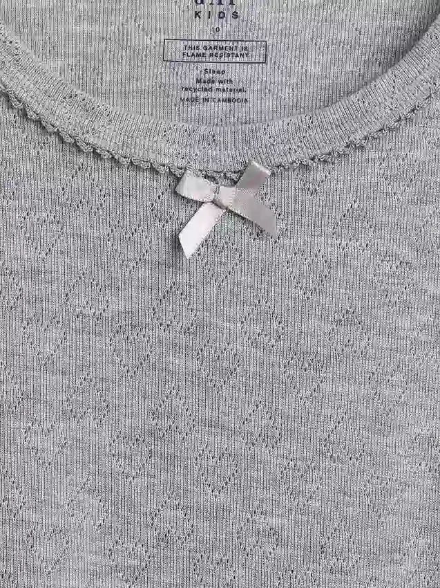 Dziecięcy T-shirt piżamowy z dzianiny typu pointelle z recyklingu
