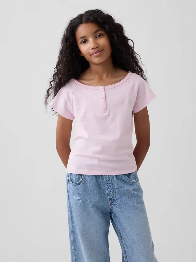 Dziecięcy T-shirt raglanowy typu Henley