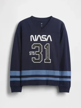 Dziecięcy T-shirt z dzianiny dżersejowej w luźnym kroju z motywem NASA