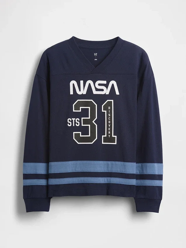 Dziecięcy T-shirt z dzianiny dżersejowej w luźnym kroju z motywem NASA
