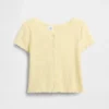 Dziecięcy T-shirt z dzianiny pointelle z prążkowanym wykończeniem i zapięciem na guziki z przodu