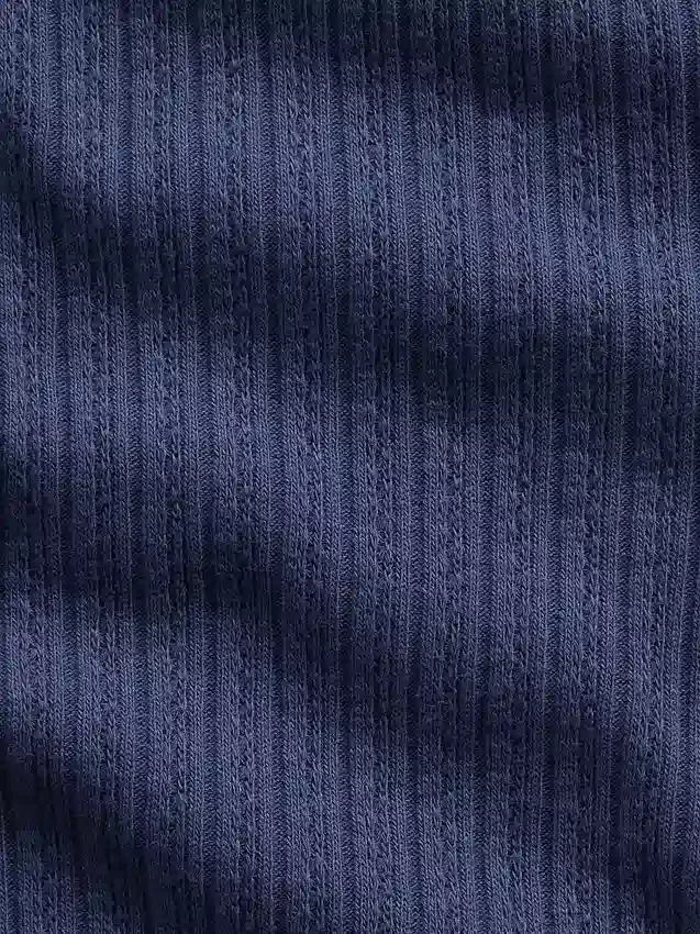 Dziecięcy T-shirt z dzianiny pointelle z prążkowanym wykończeniem i zapięciem na guziki z przodu