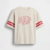 Dziecięcy T-shirt z grubej bawełny dżersejowej w oversize'owym kroju z logo na szwie