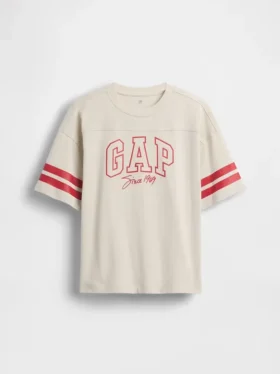 Dziecięcy T-shirt z grubej bawełny dżersejowej w oversize'owym kroju z logo na szwie