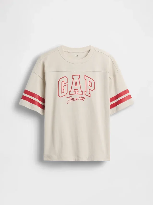 Dziecięcy T-shirt z grubej bawełny dżersejowej w oversize'owym kroju z logo na szwie