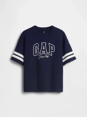 Dziecięcy T-shirt z grubej bawełny dżersejowej w oversize'owym kroju z logo na szwie