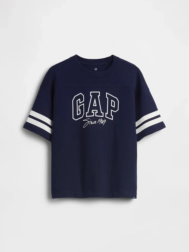 Dziecięcy T-shirt z grubej bawełny dżersejowej w oversize'owym kroju z logo na szwie