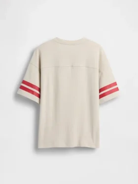 Dziecięcy T-shirt z grubej bawełny dżersejowej w oversize’owym kroju z logo na szwie