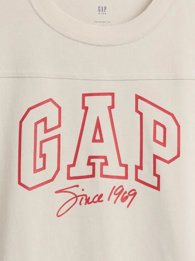 Dziecięcy T-shirt z grubej bawełny dżersejowej w oversize'owym kroju z logo na szwie