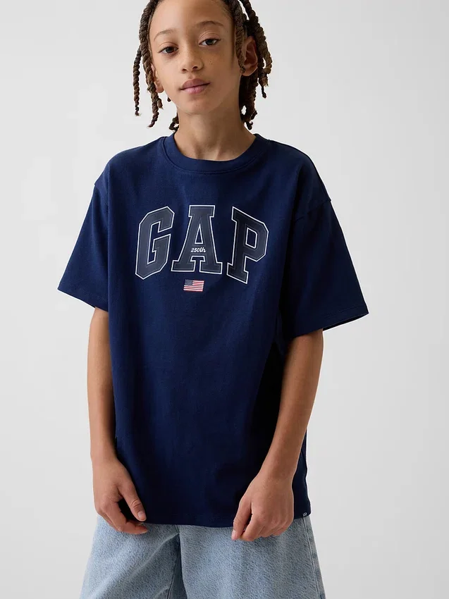 Dziecięcy T-shirt z grubej bawełny o luźnym kroju z Gap Logo