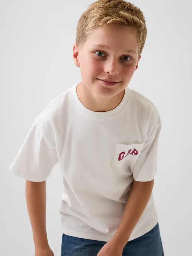 Dziecięcy T-shirt z grubej bawełny o luźnym kroju z Gap Logo