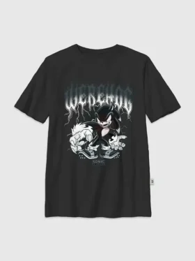 Dziecięcy T-shirt z metalicznym nadrukiem „Sonic the Hedgehog”