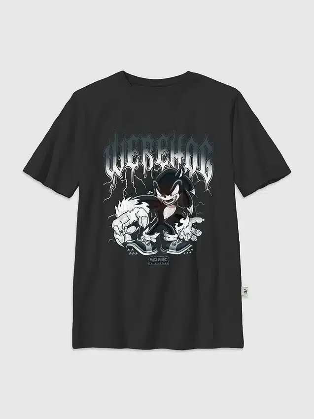 Dziecięcy T-shirt z metalicznym nadrukiem „Sonic the Hedgehog”