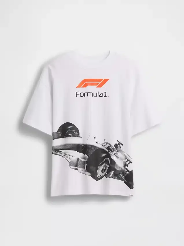 Dziecięcy T-shirt z nadrukiem „Formuła 1” w stylu oversize