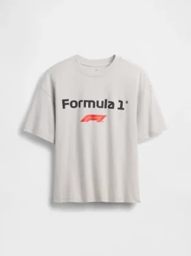 Dziecięcy T-shirt z nadrukiem „Formuła 1” w stylu oversize