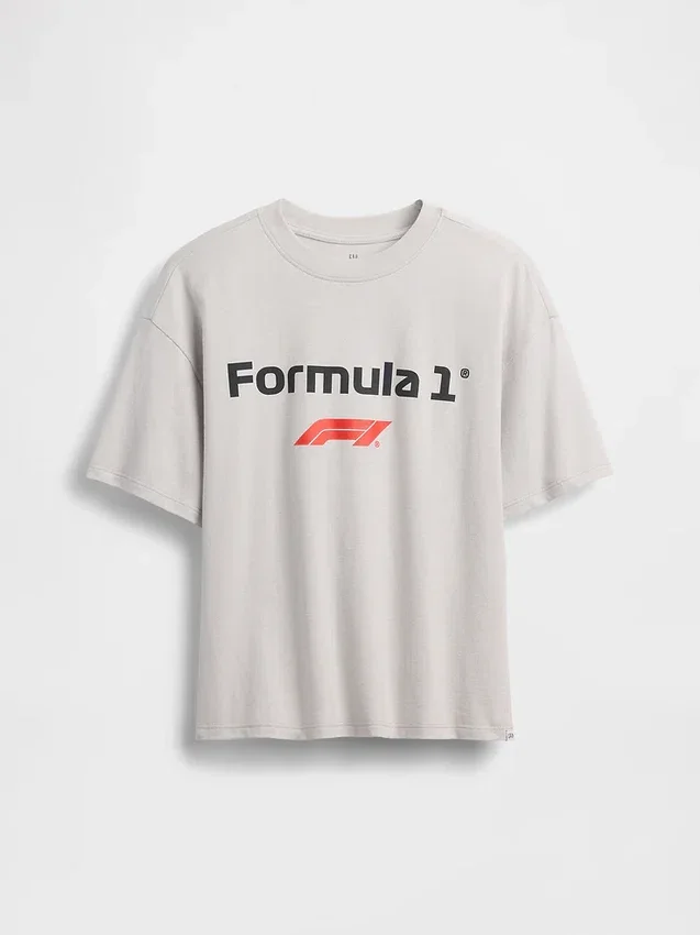 Dziecięcy T-shirt z nadrukiem „Formuła 1” w stylu oversize