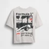 Dziecięcy T-shirt z nadrukiem „Formuła 1” w stylu oversize