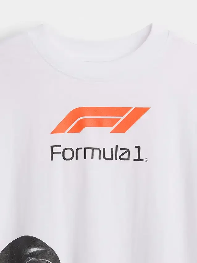 Dziecięcy T-shirt z nadrukiem „Formuła 1” w stylu oversize