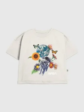 Dziecięcy T-shirt z nadrukiem kwiatowym „NASA Space”