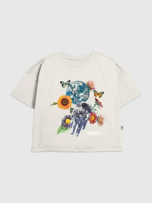 Dziecięcy T-shirt z nadrukiem kwiatowym „NASA Space”