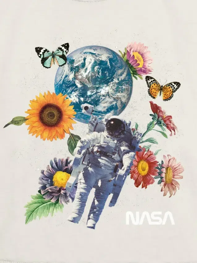 Dziecięcy T-shirt z nadrukiem kwiatowym „NASA Space”