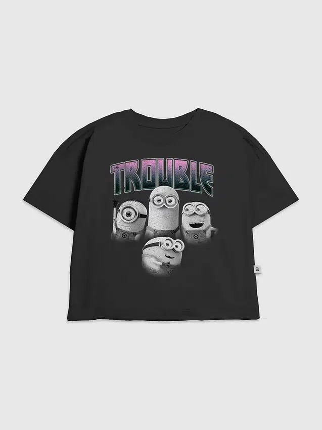 Dziecięcy T-shirt z nadrukiem „Minions Trouble”