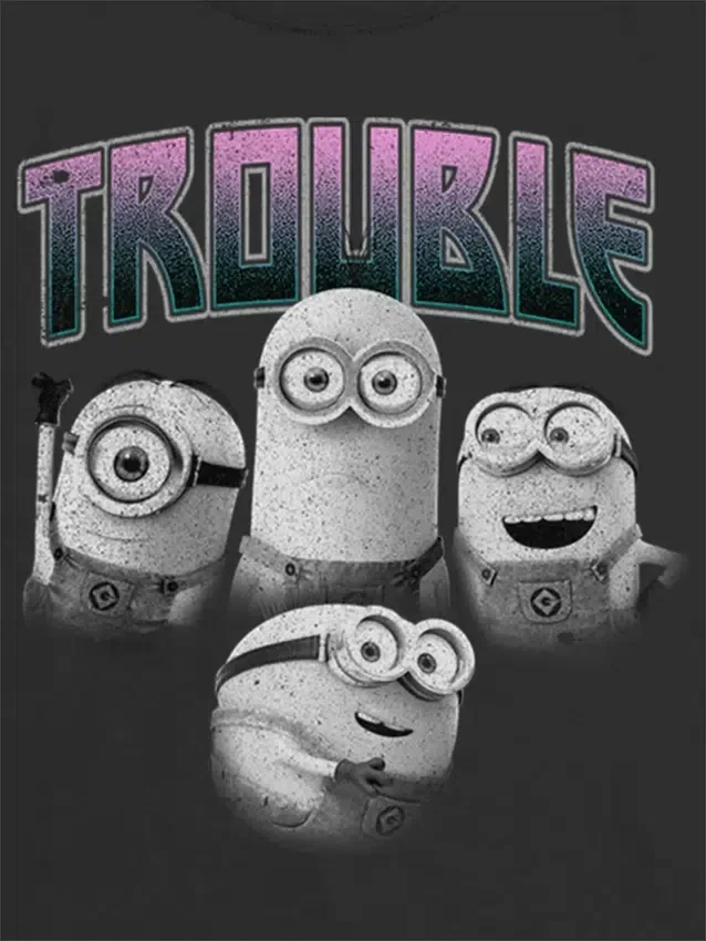 Dziecięcy T-shirt z nadrukiem „Minions Trouble”