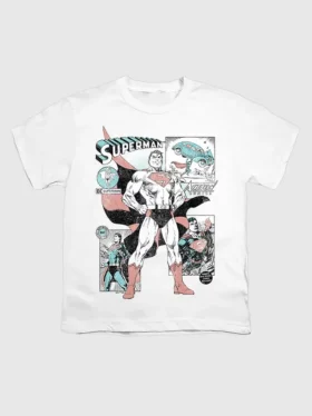 Dziecięcy T-shirt z nadrukiem przedstawiającym kadry z komiksu o Supermanie