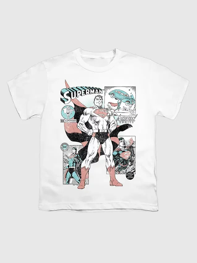 Dziecięcy T-shirt z nadrukiem przedstawiającym kadry z komiksu o Supermanie