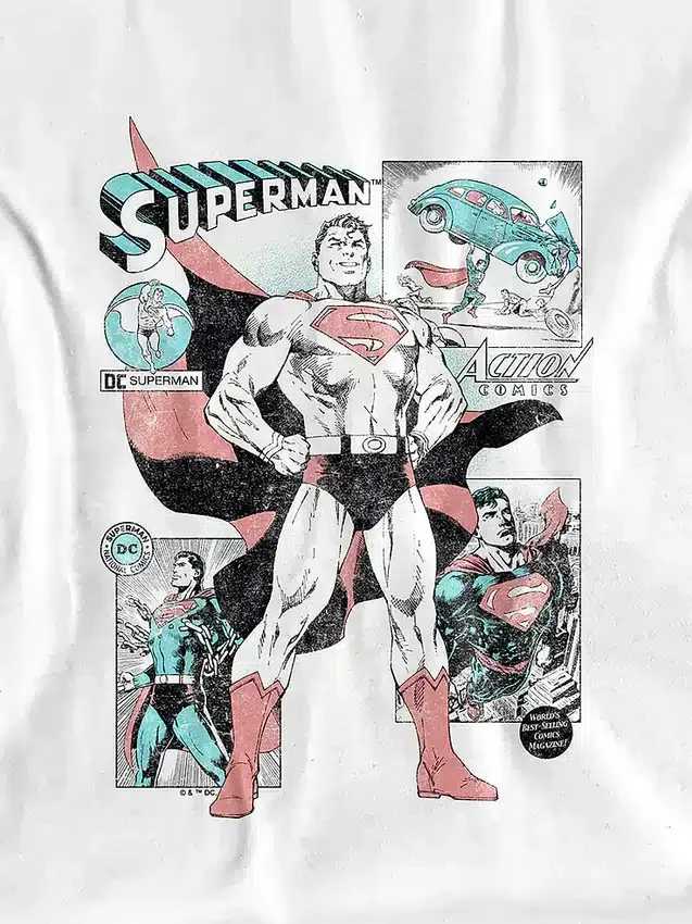 Dziecięcy T-shirt z nadrukiem przedstawiającym kadry z komiksu o Supermanie