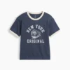 Dziecięcy T-shirt z nadrukiem „Relaxed New York” z paskiem w stylu ringer