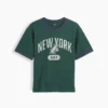 Dziecięcy T-shirt z nadrukiem „Relaxed New York” z paskiem w stylu ringer