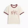 Dziecięcy T-shirt z nadrukiem „Relaxed New York” z paskiem w stylu ringer