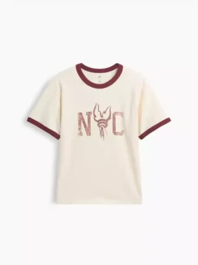 Dziecięcy T-shirt z nadrukiem „Relaxed New York” z paskiem w stylu ringer