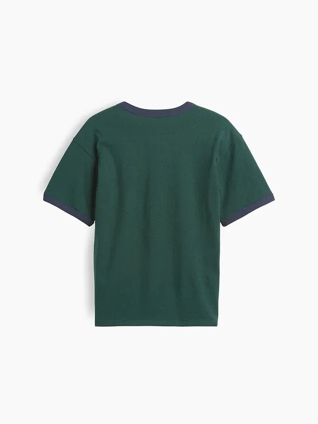 Dziecięcy T-shirt z nadrukiem „Relaxed New York” z paskiem w stylu ringer
