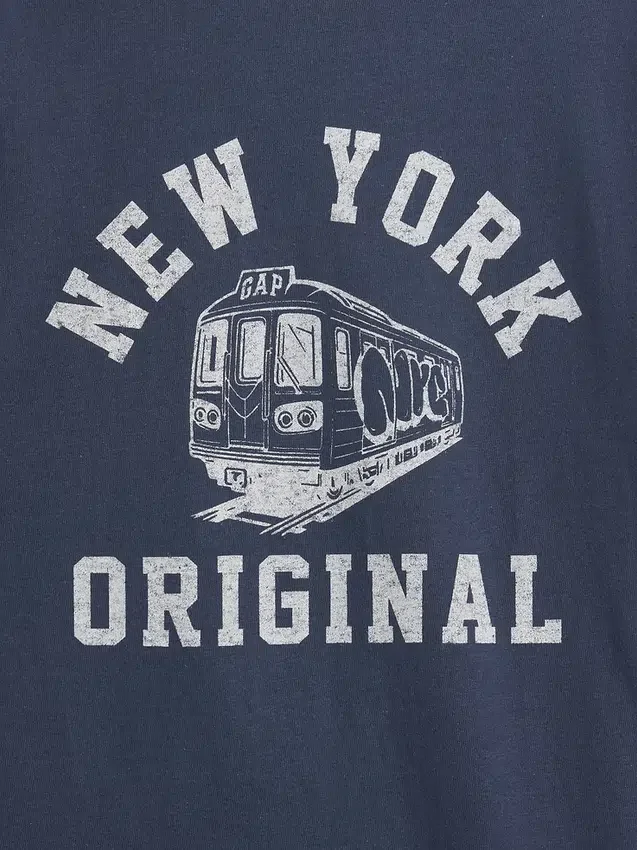 Dziecięcy T-shirt z nadrukiem „Relaxed New York” z paskiem w stylu ringer