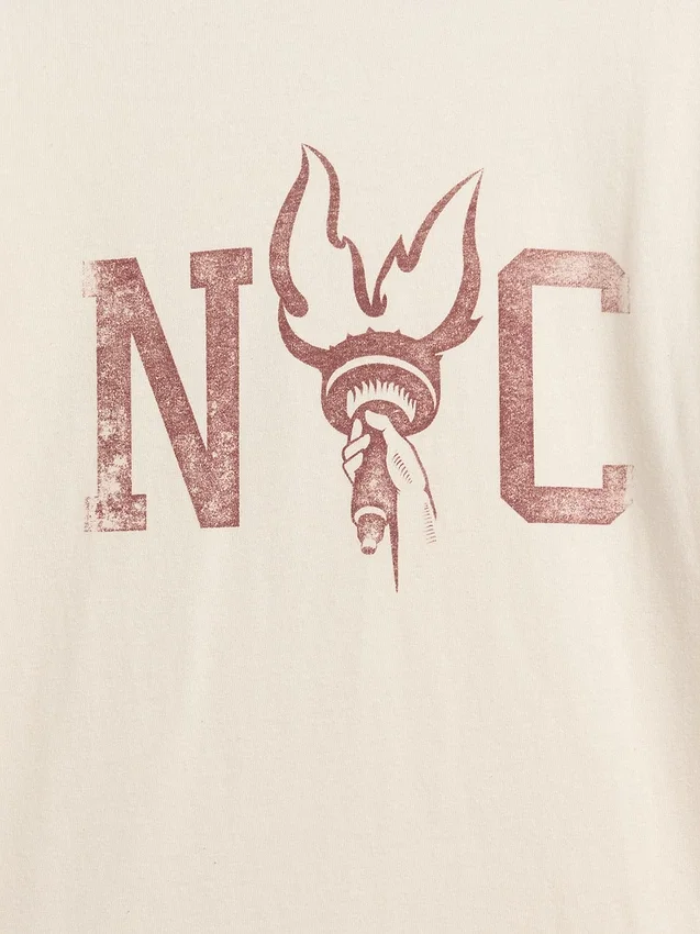 Dziecięcy T-shirt z nadrukiem „Relaxed New York” z paskiem w stylu ringer