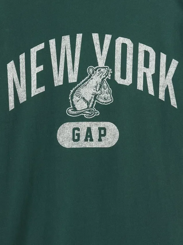 Dziecięcy T-shirt z nadrukiem „Relaxed New York” z paskiem w stylu ringer