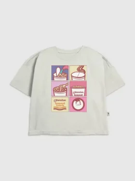 Dziecięcy T-shirt z nadrukiem siatki z makaronem Maruchan