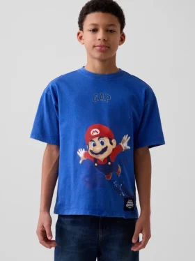 Dziecięcy T-shirt z nadrukiem Super Mario o luźnym kroju