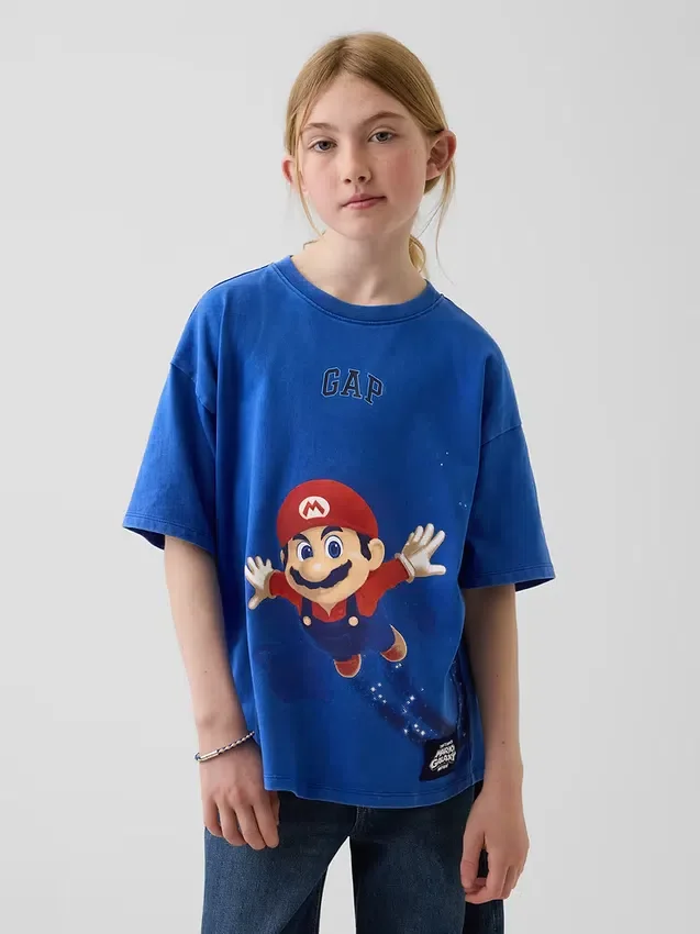 Dziecięcy T-shirt z nadrukiem Super Mario o luźnym kroju