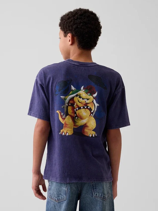 Dziecięcy T-shirt z nadrukiem Super Mario o luźnym kroju